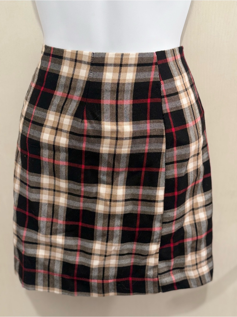 Nasty Gal Black, Beige & Red Plaid Mini Skirt